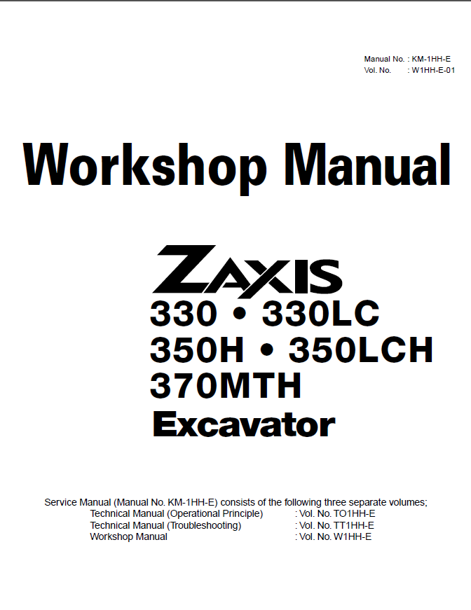 Hitachi 330/LC 350H/LCH 370MTH Excavator Workshop Manuals PDF